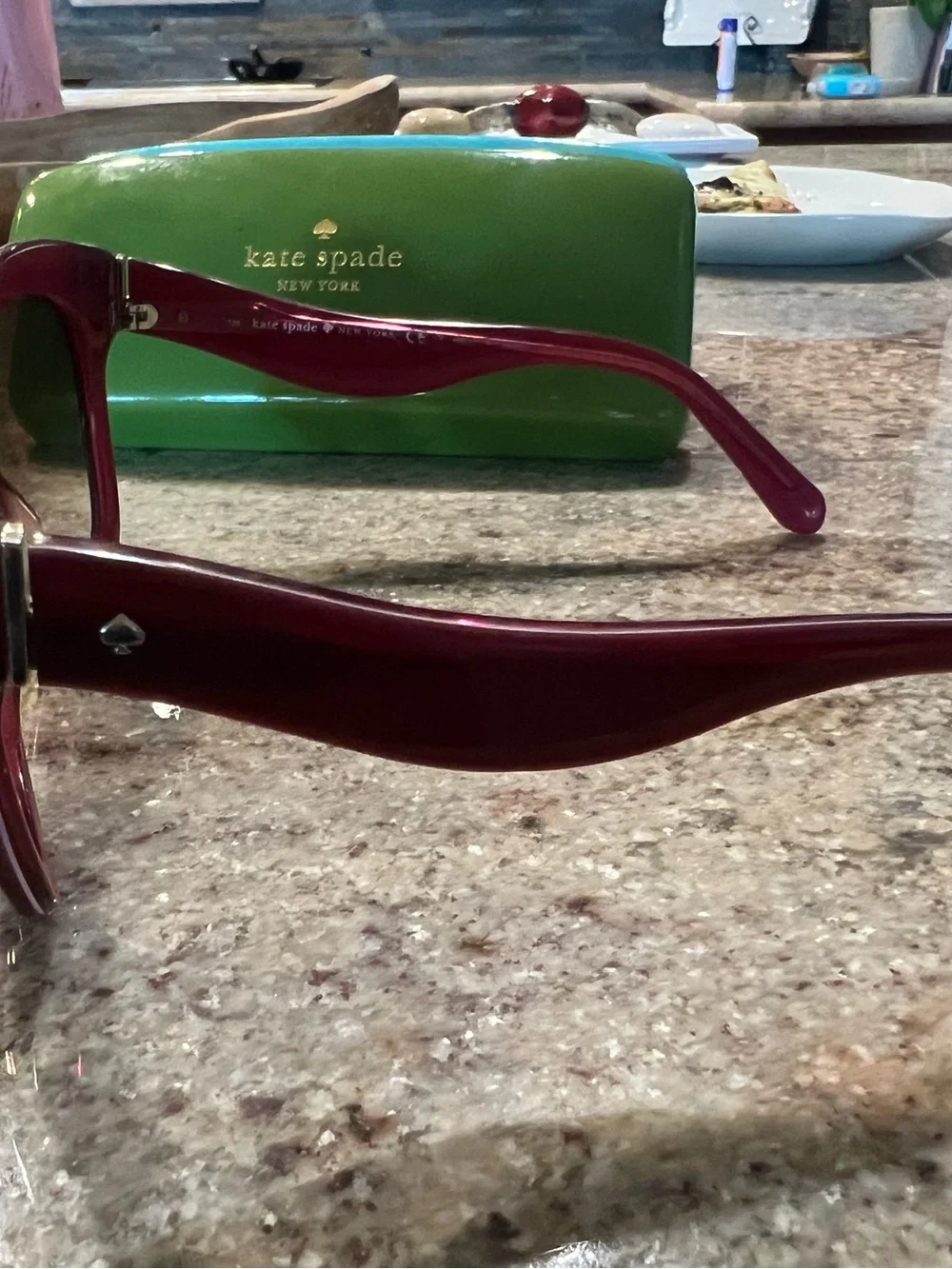 kate spade Burgundy Cat-Eye Sunglasses with Green and Teal Cases